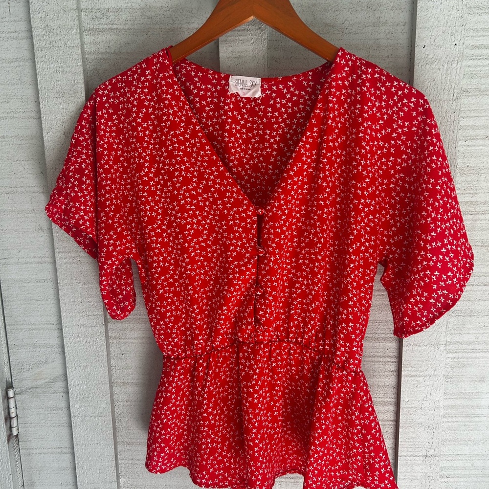 Sienna Sky Red Floral Peplum Blouse